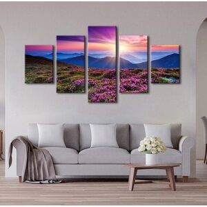 Wieco Art 5 Piece Giclee Canvas Prints Wall Art Modern Gallery Wrapped Mountains